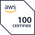 Amazon Web Services Badge that says "100 certified"